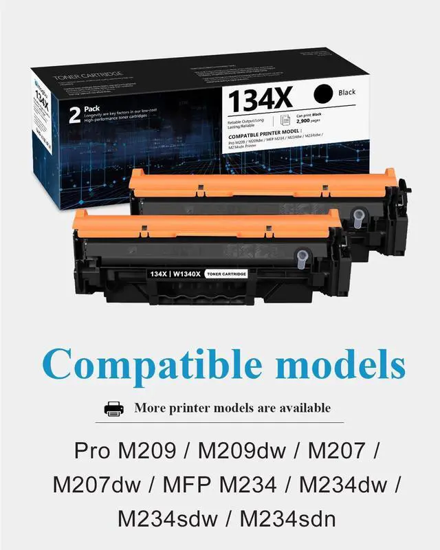 Alt view image 2 of 6 - 134X W1340X High Yield Black Toner Cartridge 2 Pack - Compatible 134X 134A W1340A W1340X Toner Cartridges Replacement for HP Pro M209 M209dw M207 M207dw MFP M234 M234dw M234sdw Printers