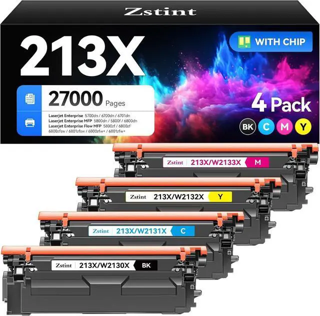 Main image of 213X Toner Cartridge Set 4-Pack High Yield Replacement for HP 213X 213A W2130X Compatible with HP Laserjet Enterprise 5700 5800 6700 6701 6800 6801 5700dn 6700dn Printer Ink Black Cyan Magenta Yellow