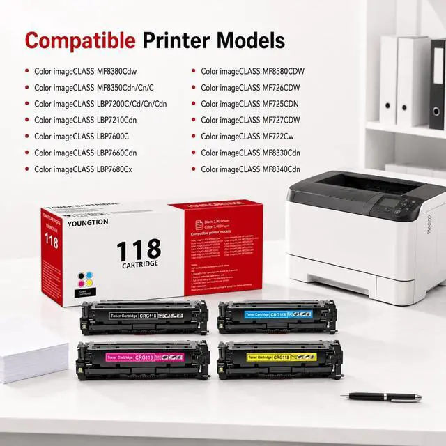 Alt view image 2 of 7 - 118 Toner Cartridge CRG-118 Toner High-Yield 4-Pack (BK/C/M/Y) Replacement for Canon 118 CRG-118 Toner for ImageCLASS MF8580Cdw MF8380Cdw MF8350Cdn MF726Cdw LBP7660Cdn LBP7200CDN MF729CDW Printer