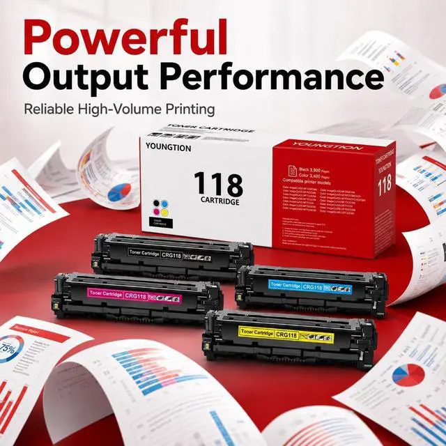 Alt view image 6 of 7 - 118 Toner Cartridge CRG-118 Toner High-Yield 4-Pack (BK/C/M/Y) Replacement for Canon 118 CRG-118 Toner for ImageCLASS MF8580Cdw MF8380Cdw MF8350Cdn MF726Cdw LBP7660Cdn LBP7200CDN MF729CDW Printer