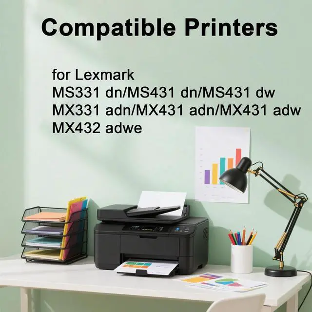 Alt view image 2 of 6 - 55B100E Standard Yield Black Toner Cartridge Works for Lexmark MS331 dn / MS431 dn / MS431 dw / MX331 adn / MX431 adn / MX431 adw / MX432 adwe Printers3000 Pages