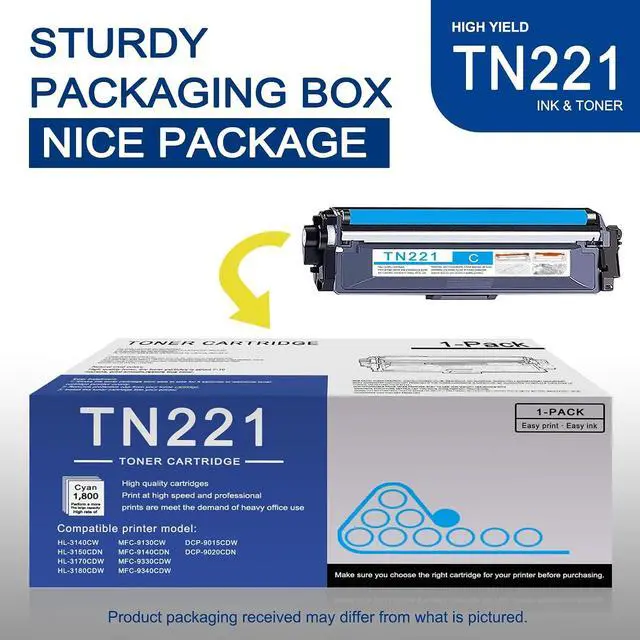 Alt view image 5 of 6 - 1 Pack TN221 Cyan Toner Cartridge High Yield Compatible TN221 Replacement for Brother HL-3140CW 3150CDN 3170CDW MFC-9130CW 9140CDN 9340CDW DCP-9015CDW 9020CDN Printer