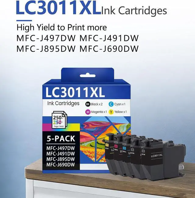 Alt view image 2 of 7 - LC3011XL Ink Cartridges High Yield 5-Pack Replacement for Brother