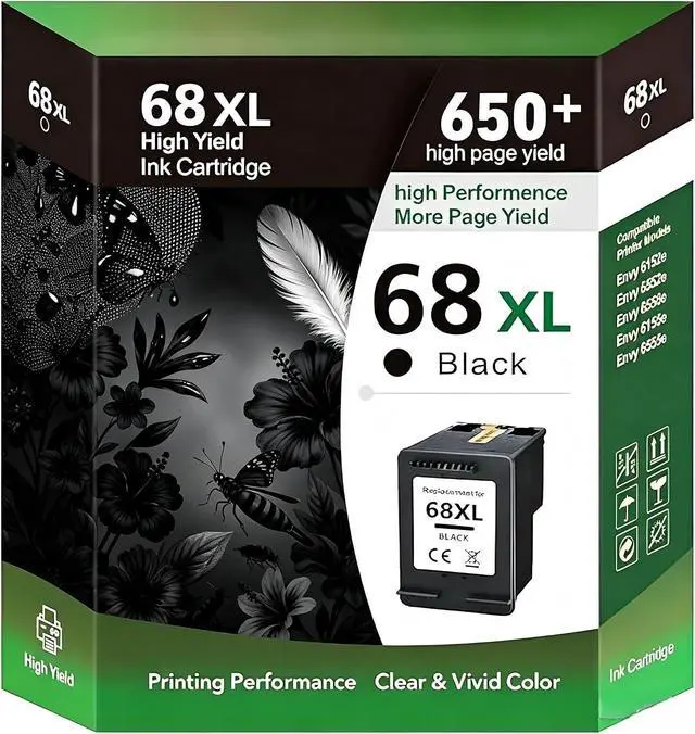 Main image of 68XL Black Ink Cartridge High Yield Replacement for HP HP+ 68xl Black Ink Compatible with Envy 6155e 6500e 6552e 6555e 6558e 6100e 6152e Printer 6520e 6530e 6165e 6110e 6120e 6133e(Black)