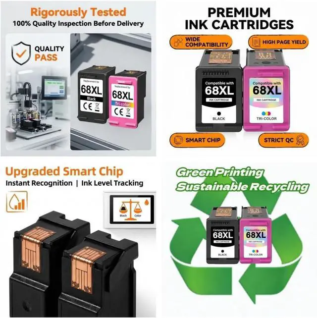 Alt view image 4 of 7 - 68XL Black Ink Cartridge High Yield Replacement for HP HP+ 68xl Black Ink Compatible with Envy 6155e 6500e 6552e 6555e 6558e 6100e 6152e Printer 6520e 6530e 6165e 6110e 6120e 6133e(Black)