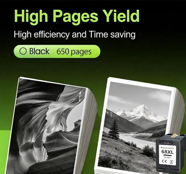 Alt view image 3 of 7 - 68XL Black Ink Cartridge High Yield Replacement for HP HP+ 68xl Black Ink Compatible with Envy 6155e 6500e 6552e 6555e 6558e 6100e 6152e Printer 6520e 6530e 6165e 6110e 6120e 6133e(Black)