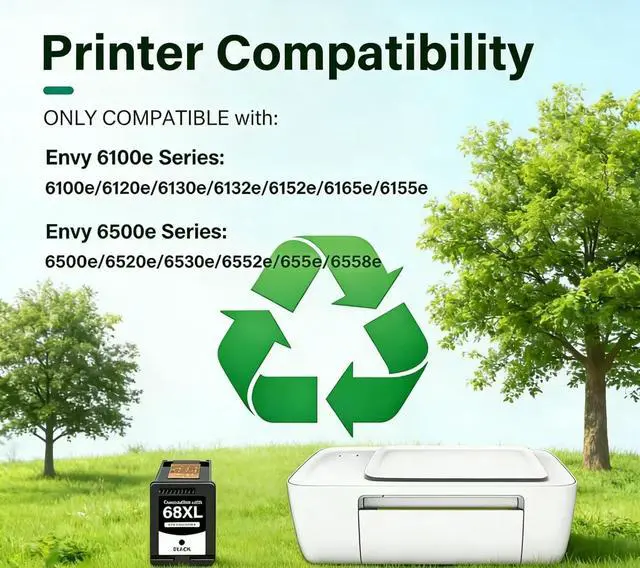 Alt view image 2 of 7 - 68XL Black Ink Cartridge High Yield Replacement for HP HP+ 68xl Black Ink Compatible with Envy 6155e 6500e 6552e 6555e 6558e 6100e 6152e Printer 6520e 6530e 6165e 6110e 6120e 6133e(Black)