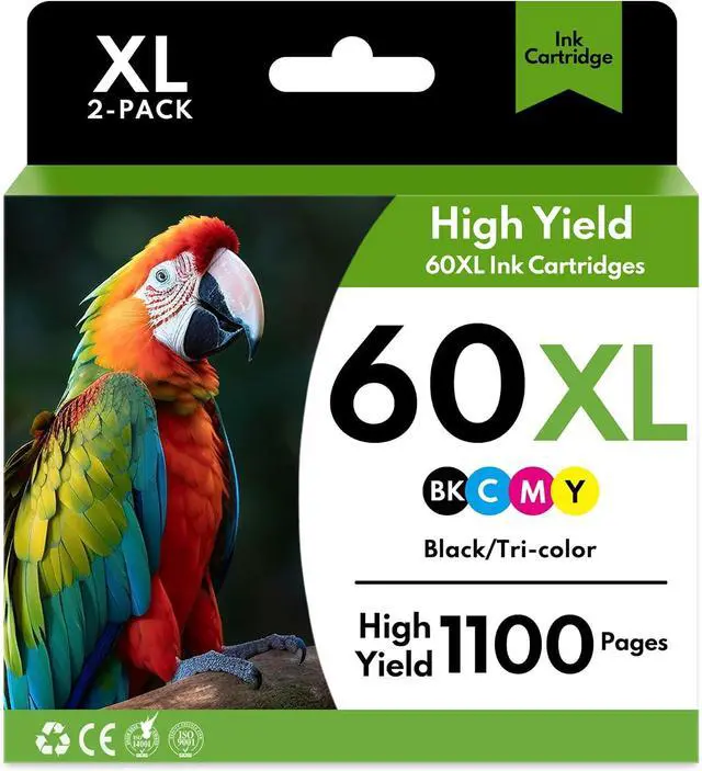 Main image of 60XL Black/Tri-Color Ink Cartridges High Yield Replacement for HP(2-Pack)
