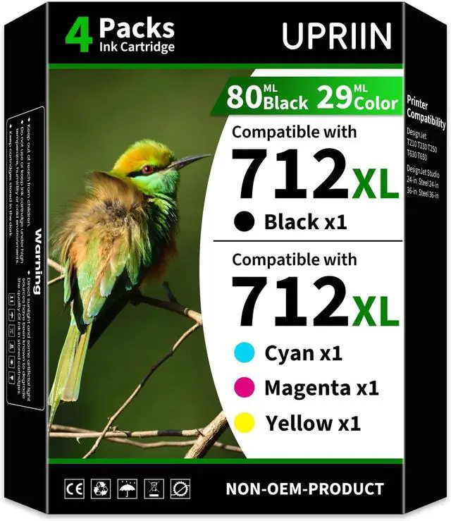 Main image of 712XL Ink Cartridges Compatible Replacement for HP 712XL 712 Ink Cartridges Combo Pack Works with HP DesignJet T210 T230 T630 T650 Studio Plotter Printer Black Cyan Magenta Yellow