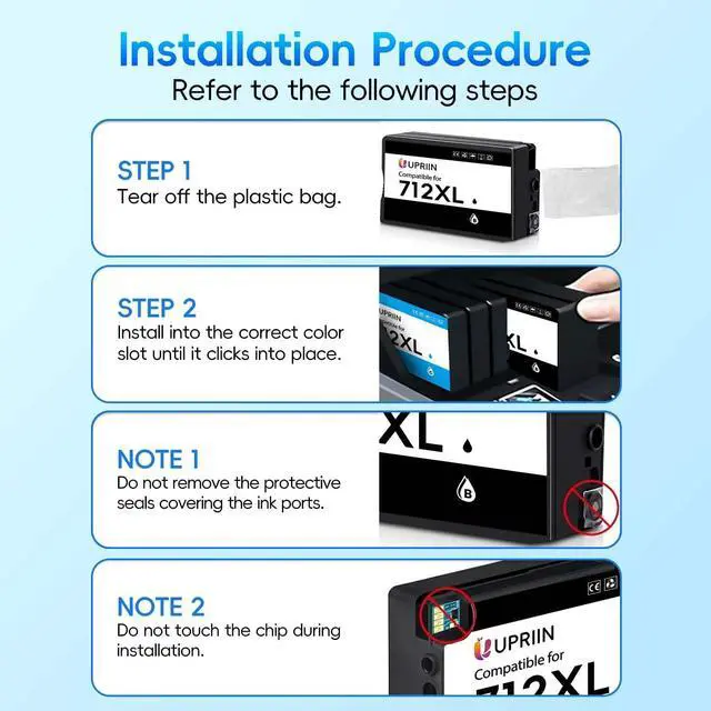 Alt view image 5 of 7 - 712XL Ink Cartridges Compatible Replacement for HP 712XL 712 Ink Cartridges Combo Pack Works with HP DesignJet T210 T230 T630 T650 Studio Plotter Printer Black Cyan Magenta Yellow