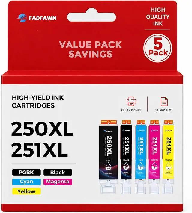 Main image of PGI-250XL CLI-251XL 5-Pack Ink Cartridges Replacement for 250 251 XL