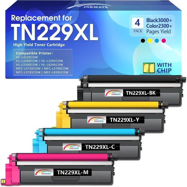 Main image of 4 Pack TN229XL High Yield Toner Cartridge Replacement for Brother TN229 TN229XL Work with MFC-L3780CDW MFC-L3720CDW HL-L3280CDW HL-L3220CDW HL-L3300CDW HL-L3295CDW Printer(BK/C/M/Y)
