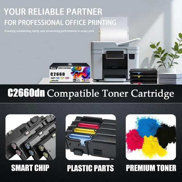 Alt view image 4 of 7 - C2660 C2665 Toner Cartridges Compatible for Dell C2660 C2665 67H2T TW3NN V4TG6 2K1VC Toner Cartridge Work for Dell C2660dn C2665dnf Printers
