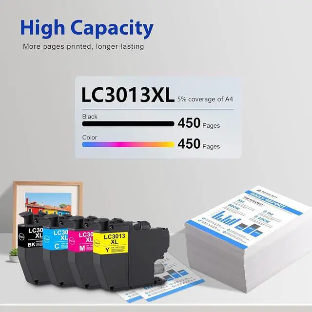 Alt view image 3 of 7 - LC3013XL LC3013 Ink Cartridges BK/C/M/Y Compatible for Brother LC3013 Ink for MFC-J491DW, J497DW, J690DW, J895DW - Up to 450 Pages per Cartridge (5 Pack)