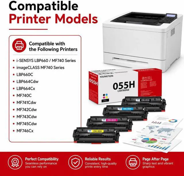 Alt view image 2 of 7 - High-Yield 055H Toner Cartridges 4-Pack(BK/C/M/Y) Compatible MF743cdw Toner