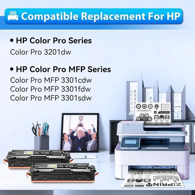Alt view image 2 of 7 - ZIPRINT 218X Black Toner Cartridge 2 Pack with Chip W2180X 3301fdw 3201dw