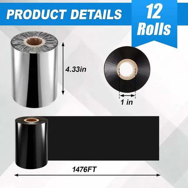 Alt view image 2 of 7 - Maitys 12 Rolls 4.33'' x 1476' Resin Enhanced Wax Printer Ribbon Bulk Black Thermal Transfer Label Ribbon 1'' Core Ink Out 1 Roll Compatible with Zebra Zt230 Zt410 Zt420 Zt610