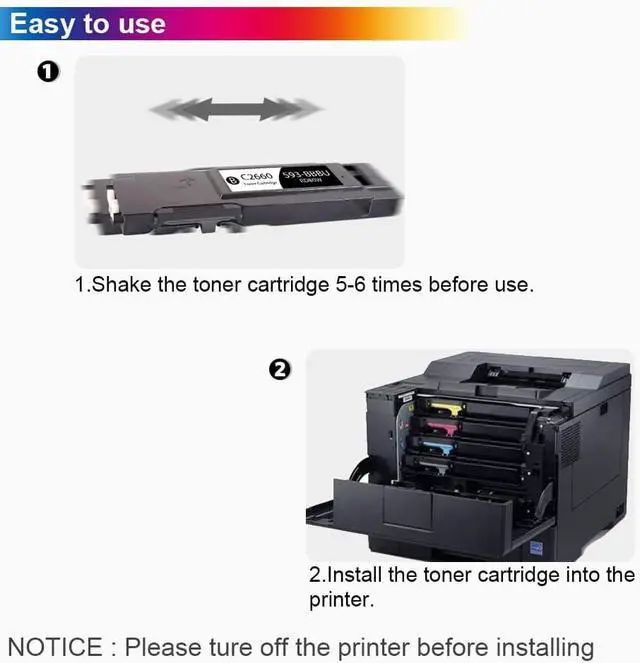 Alt view image 4 of 7 - C2660 Toner Cartridge Compatible for Dell C2660 C2660dn C2665dnf, 4 Pack