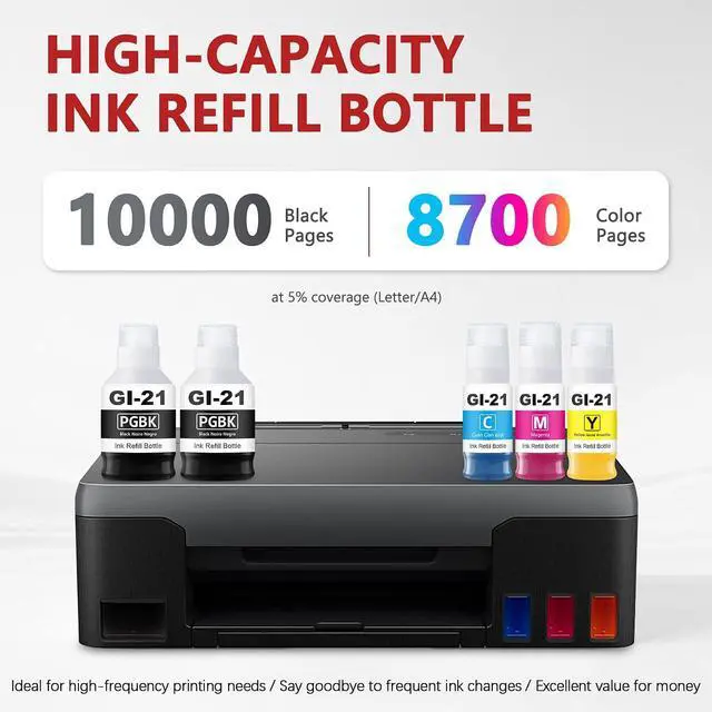 Alt view image 3 of 6 - GI-21 Ink Refill Bottle 5-Pack Replacement for Canon GI-21 Ink Refill