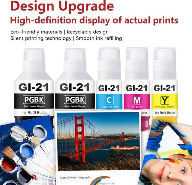 Alt view image 4 of 6 - GI-21 Ink Refill Bottle 5-Pack Replacement for Canon GI-21 Ink Refill