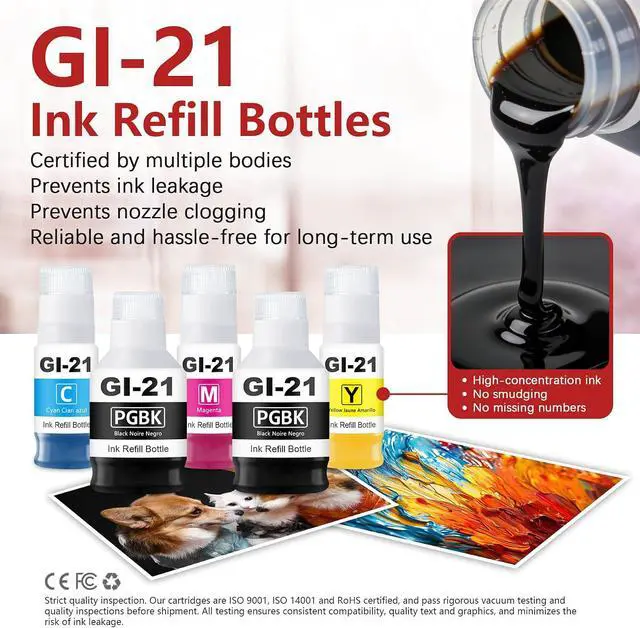 Alt view image 5 of 6 - GI-21 Ink Refill Bottle 5-Pack Replacement for Canon GI-21 Ink Refill