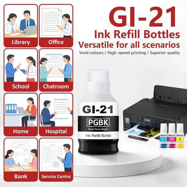 Alt view image 6 of 6 - GI-21 Ink Refill Bottle 5-Pack Replacement for Canon GI-21 Ink Refill