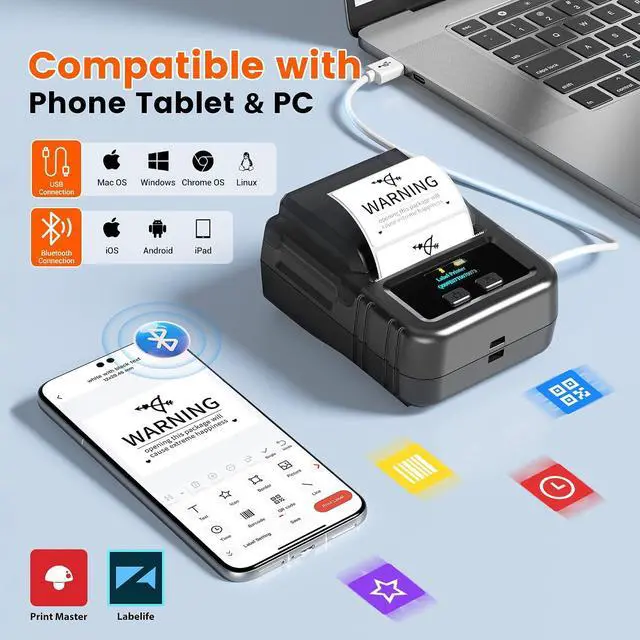 Alt view image 5 of 7 - Phomemo M120 Label Maker, 2 Inch Bluetooth Thermal Label Printer with Label