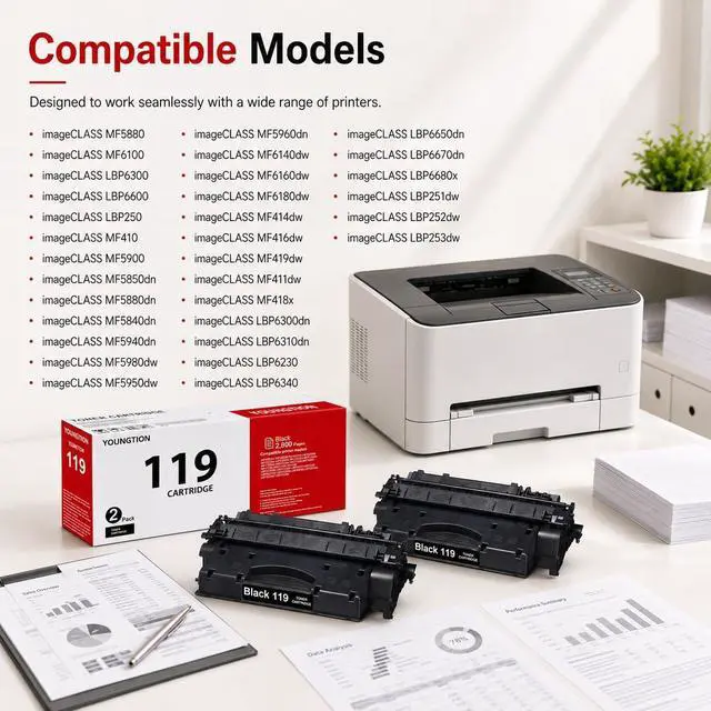 Alt view image 2 of 7 - 119 Black Toner Cartridges High Yield (2-Pack) 119 Toner Cartridges Replacement for Canon 119II 119 Toner Cartridge for imageCLASS mf6160dw MF5880 MF5840dn MF5900 Printer