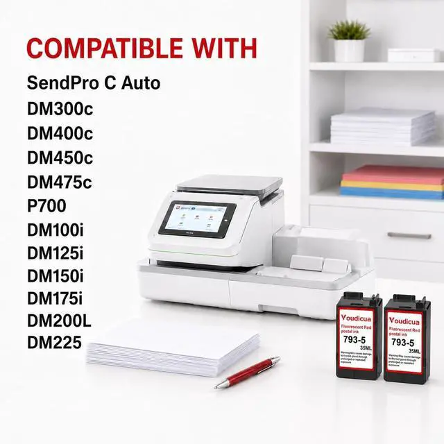 Alt view image 3 of 6 - 793-5 Red Ink Cartridge 2PK Replacement for Pitney Bowes 793-5 Red Ink Cartridge for DM100, DM200 and SendPro C and SendPro+,35ML