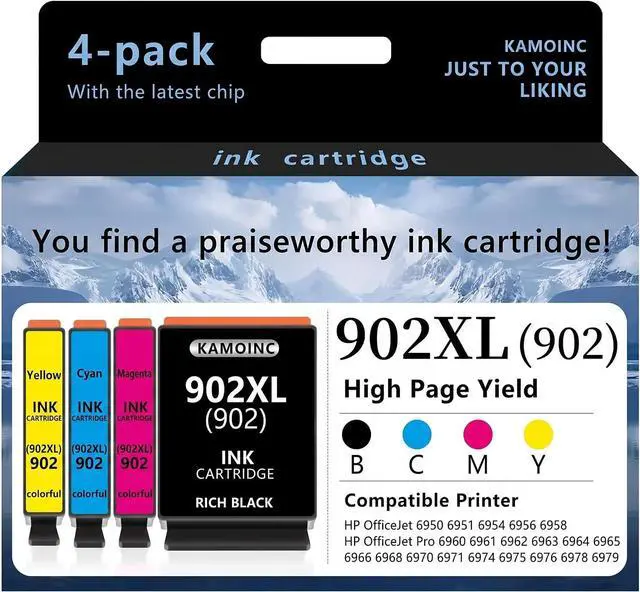 Main image of 902XL Ink Cartridges for HP Printers Replacement for HP 902XL Ink Cartridges Combo Pack 4 Pack for Officejet Pro 6978 6968 6970 6975 Officejet 6958 6956 6954 Printers (4Pack)