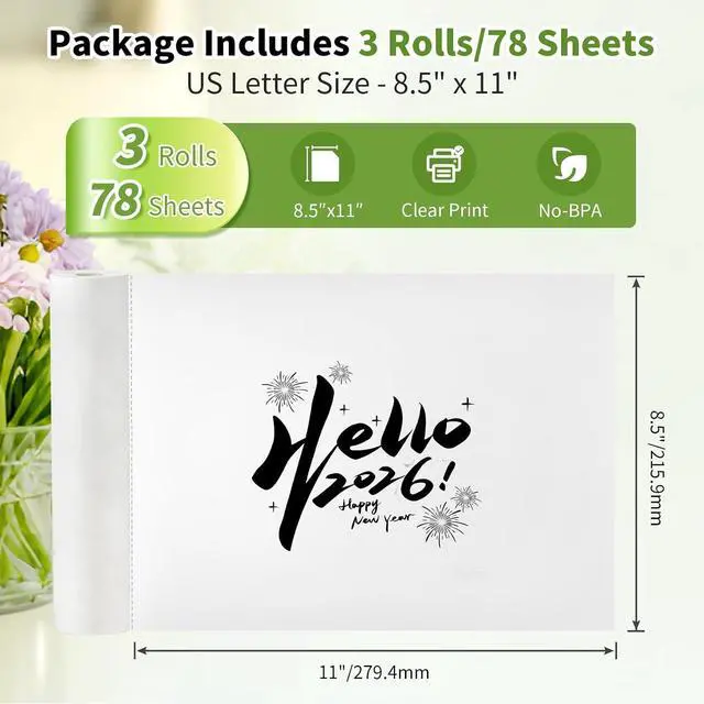 Alt view image 2 of 7 - N80 Portable Printer with 3 Rolls Thermal Paper 8.5"x11" US Letter Size for School or Work, Printing Files, Picture, etc