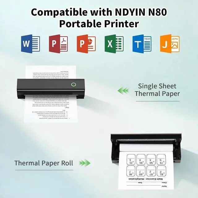 Alt view image 3 of 7 - N80 Portable Printer with 3 Rolls Thermal Paper 8.5"x11" US Letter Size for School or Work, Printing Files, Picture, etc