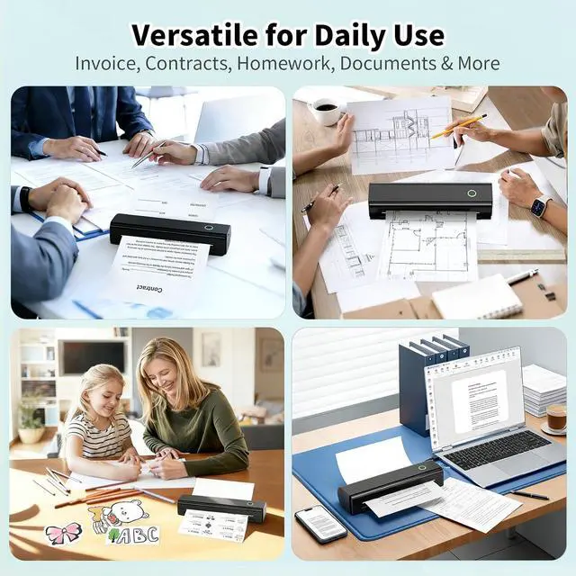 Alt view image 4 of 7 - N80 Portable Printer with 3 Rolls Thermal Paper 8.5"x11" US Letter Size for School or Work, Printing Files, Picture, etc