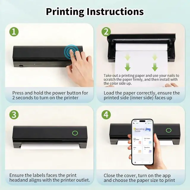 Alt view image 7 of 7 - N80 Portable Printer with 3 Rolls Thermal Paper 8.5"x11" US Letter Size for School or Work, Printing Files, Picture, etc
