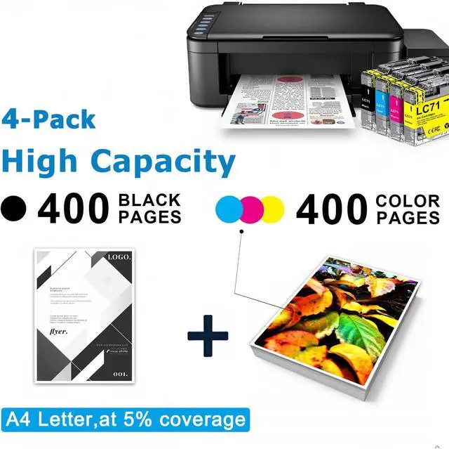 Alt view image 4 of 6 - LC71 Ink Cartridges (4-Pack) BK/C/M/Y - Replacement for Brother LC71 LC75 Ink Cartridges Work for MFC-J280W MFC-J425W MFC-J430W MFC-J435W MFC-J625DW MFC-J825DW MFC-J835DW Printer