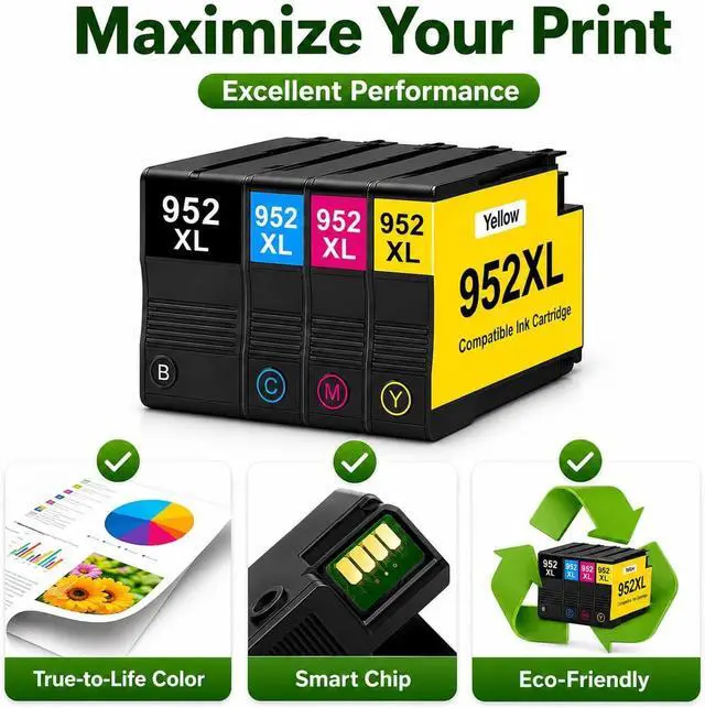 Alt view image 6 of 7 - 952XL Ink Cartridges Color Combo Pack Replacement for HP 952XL 952 XL Ink