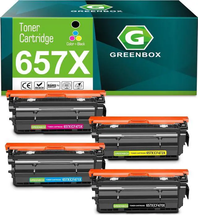 Main image of GREENBOX 657X Toner Cartridge CF470X CF471X CF472X CF473X, 4 Pack