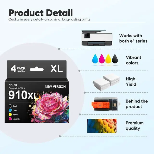 Alt view image 4 of 7 - 910XL Ink Cartridge Compatible for HP 910XL Ink Cartridges Combo Pack
