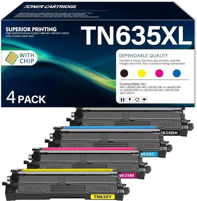 Main image of TN635XL Toner Cartridge (with Chip) High Yield Set Replacement for Brother TN-635 TN635 XL TN635XXL for MFC-L8930CDW MFC-L8730CDW HL-L8430CDW HL-L8430CDWT HL-L8570CDW MFC-L8970CDW MFC-EX575, 4 Pack
