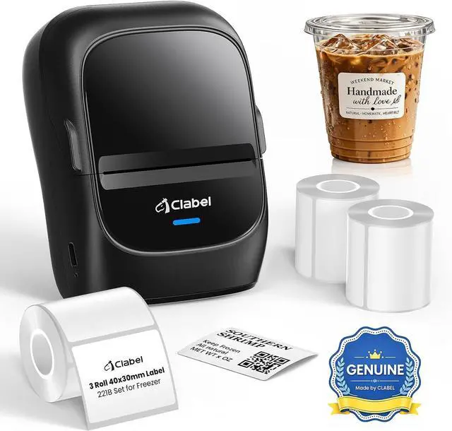 Main image of CLABEL 221B Label Printer for Small Business, for Frozen Food and Retail, with 3 Rolls Low Temperature Thermal Labels (1.57 × 1.18 Inch), Water and Oil Resistant, Freezer Adhesive Down to -30°C