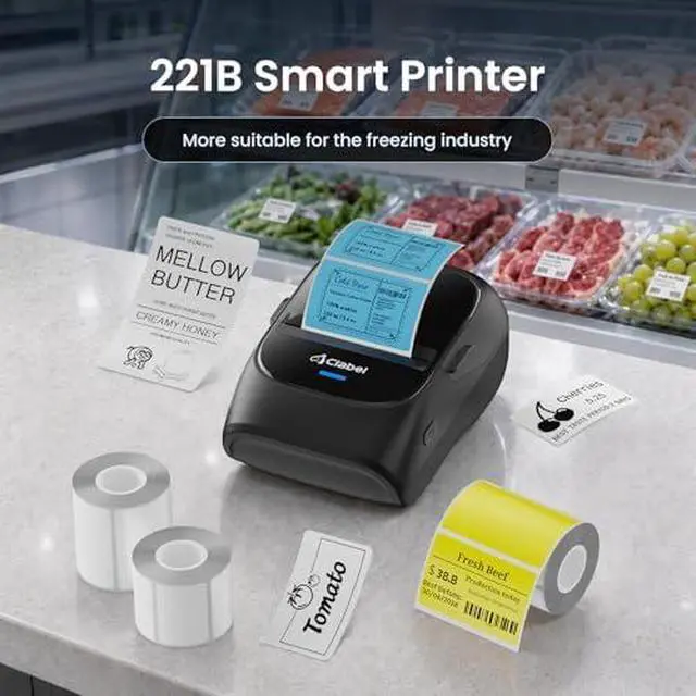 Alt view image 6 of 7 - CLABEL 221B Label Printer for Small Business, for Frozen Food and Retail, with 3 Rolls Low Temperature Thermal Labels (1.57 × 1.18 Inch), Water and Oil Resistant, Freezer Adhesive Down to -30°C
