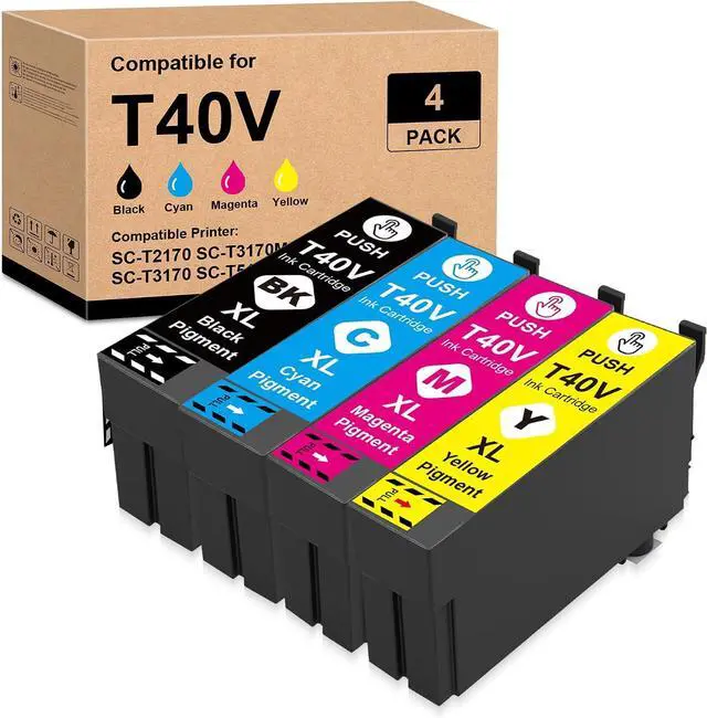 Main image of Remanufactured T40V1 T40V2 T40V3 T40V4 Ink Cartridge Replacement for T40V120 T40V220 T40V320 T40V420 Cartridges with SC T2170 T3170 T3170M T5170 T5170M (4 Pack,Black/Cyan/Magenta/Yellow)