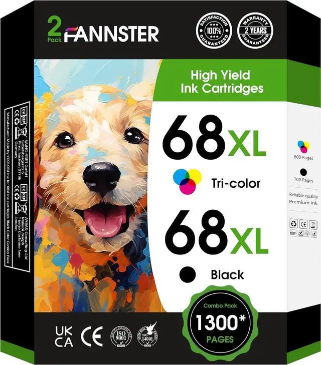 Main image of 68XL 68e 68 Ink Cartridges Black Color Combo Pack Replacement for HP 68 Ink Cartridges, Compatible with HP Envy 6155e 6555e 6152e 6552e 6558e Printers (1 Black 1 Tri-Color)