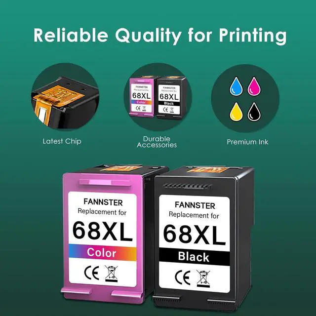 Alt view image 4 of 6 - 68XL 68e 68 Ink Cartridges Black Color Combo Pack Replacement for HP 68 Ink Cartridges, Compatible with HP Envy 6155e 6555e 6152e 6552e 6558e Printers (1 Black 1 Tri-Color)