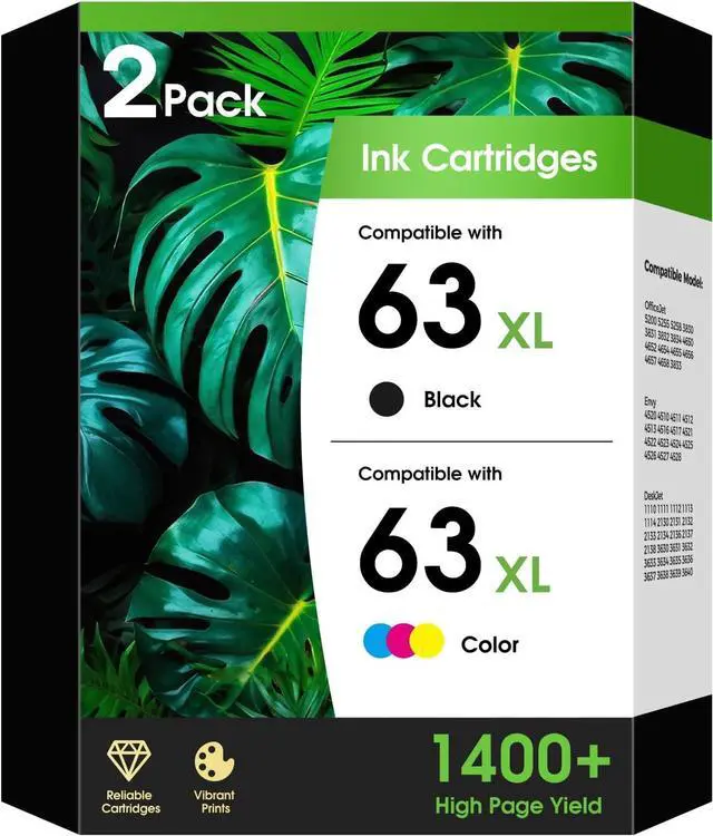 Main image of 63XL Ink Cartridges Combo Pack Compatible for HP 63XL 63 XL Black and Color