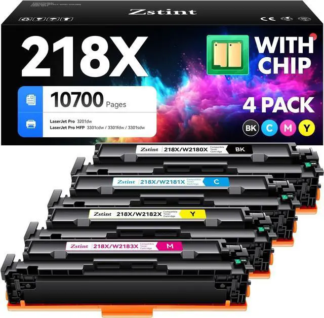 Main image of 218X Toner Cartridge 4-Pack High Yield with Chip Replacement for HP 218X 218A Toner Compatible with HP Color Laserjet Pro MFP 3301cdw 3301fdw 3301sdw 3201dw Printer W2180X Black Cyan Magenta Yellow