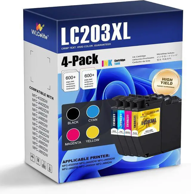 Main image of LC203XL Ink Cartridges 4 Pack High Yield Replacement for Brother LC203 XL Work with MFC-4320DW MFC-J4420DW MFC-J4620DW MFC-J460DW MFC-J480DW MFC-J485DW MFC-J5520DW MFC-J5620DW Printers (BK/C/M/Y)