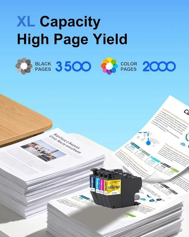 Alt view image 3 of 7 - LC203XL Ink Cartridges 4 Pack High Yield Replacement for Brother LC203 XL Work with MFC-4320DW MFC-J4420DW MFC-J4620DW MFC-J460DW MFC-J480DW MFC-J485DW MFC-J5520DW MFC-J5620DW Printers (BK/C/M/Y)