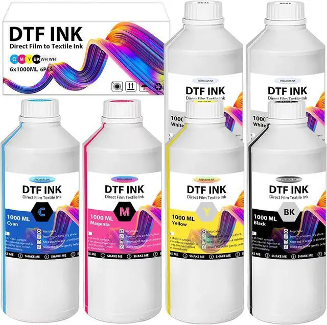Main image of DTF Ink - 6000ML DTF Transfer Ink for PET Film, Premium Pigment Ink Refill for P600 P800 DX5 DX7 R1390 XP600 i3200 4720 Printers, High Fluidity & Coverage (1000ML*6, 2W+BKCMY)
