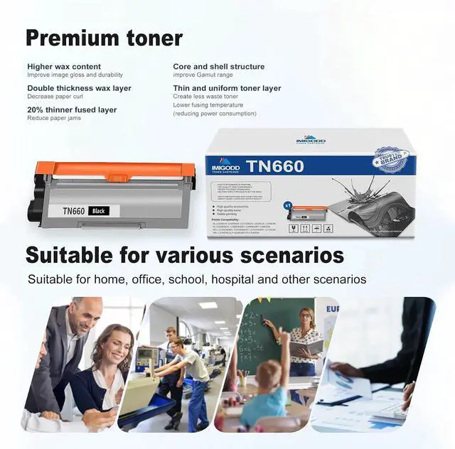 Alt view image 6 of 6 - TN660 Black Toner Cartridge Compatible TN-660 High Yield 3,000 Pages Replacement for Brother HL-L2380DW HL-L2320D HL-L2340DW DCP-L2540DW MFC-L2700DW MFC-L2720DW Printer 1-BK